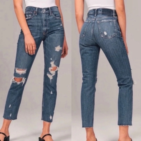 Abercrombie & Fitch The Mom High Rise Jeans Distressed - Picture 1 of 5